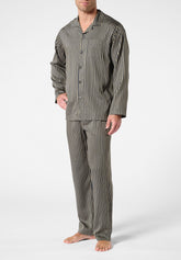 Long Open Pyjamas with Collar in Lyocell - Blue Stripe Print - 2012 riga blu | Perofil