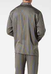 Long Open Pyjamas with Collar in Lyocell - Blue Stripe Print - 2012 riga blu | Perofil