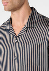 Long Open Pyjamas with Collar in Lyocell - Blue Stripe Print - 2012 riga blu | Perofil