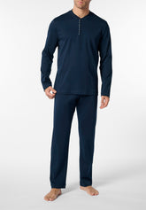 Long Winter Pyjamas in Warm Cotton Basic Line - Blue - 0023 blu | Perofil