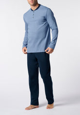 Long Winter Pyjamas in Warm Cotton Basic Line - Sky Blue - 0834 sky | Perofil