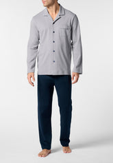 Long Open Winter Cotton Pyjamas Basic Line - Grey Mélange - 0041 grigio melange | Perofil