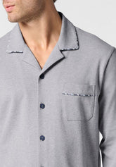Long Open Winter Cotton Pyjamas Basic Line - Grey Mélange - 0041 grigio melange | Perofil