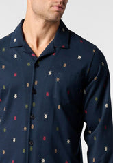 Pigiama Lungo Aperto con Collo in Cotone Invernale con Stampa Cravatteria - Fantasia Blu - S206 stampa blu | Perofil
