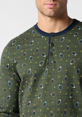 Pigiama Lungo Serafino in Cotone Invernale con Stampa Tennis - Fantasia Verde - S603 stampa verde | Perofil