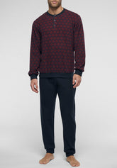 Long Winter Pyjamas in Punto Milano - Ruby and Blue Print - 2058 intrecciato rubino/blu | Perofil