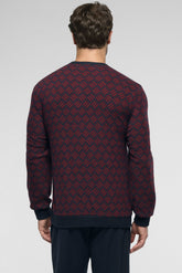 Long Winter Pyjamas in Punto Milano - Ruby and Blue Print - 2058 intrecciato rubino/blu | Perofil