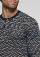 Long Winter Pyjamas in Punto Milano - Safari and Blue - 2048 intrecciato safari/blu | Perofil