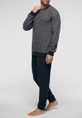 Long Winter Pyjamas in Punto Milano - Safari and Blue - 2048 intrecciato safari/blu | Perofil