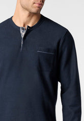 Pigiama Lungo Serafino in Punto Milano con Fantasia Check - Blu - 0023 blu | Perofil