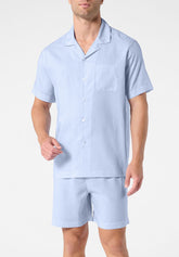 Short Open Pyjamas with Collar in Lyocell - Light Blue Check Print - 2061 quadro azzurro | Perofil