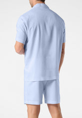 Short Open Pyjamas with Collar in Lyocell - Light Blue Check Print - 2061 quadro azzurro | Perofil