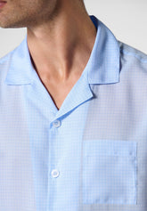 Short Open Pyjamas with Collar in Lyocell - Light Blue Check Print - 2061 quadro azzurro | Perofil