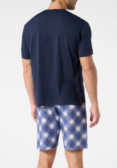 Pigiama Corto Scollo a V in Cotone - Blu e Fantasia Quadri e Cani - 2099 blu/st.check&dogs | Perofil