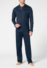 Pigiama Lungo Serafino in Cotone mercerizzato - Blu - 0023 blu | Perofil