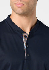 Pigiama Lungo Serafino in Cotone mercerizzato - Blu - 0023 blu | Perofil