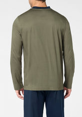 Pigiama Lungo Serafino in Cotone mercerizzato - Verde e Blu - 2101 vegetale/blu | Perofil