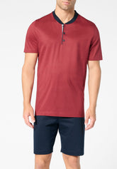 Pigiama Corto Serafino in Cotone mercerizzato - Sangria e Blu - 2078 sangria/blu | Perofil