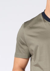 Short Serafino Collar Pyjamas in Mercerised Cotton - Green and Blue - 2101 vegetale/blu | Perofil