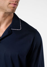 Pigiama Lungo Aperto con Collo in Cotone mercerizzato - Blu - 0023 blu | Perofil