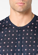 Short Serafino Collar Pyjamas in Mercerised Cotton Print - Blue Tie and Blue Print - S283 st.cravatteria blu/blu | Perofil