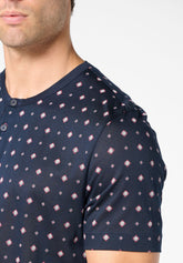 Short Serafino Collar Pyjamas in Mercerised Cotton Print - Blue Tie and Blue Print - S283 st.cravatteria blu/blu | Perofil