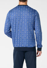 Long Serafino Collar Pyjamas in Mercerised Cotton Print - Van Denim and Blue Print - S281 st.van denim/blu | Perofil