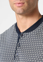 Long Serafino Collar Pyjamas in Mercerised Cotton Print - Geometric and Blue Print - S285 st.geometrica/blu | Perofil