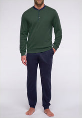 Pigiama Lungo collo serafino in Cotone Invernale - Verde e Blu - 3947 verde/blu | Perofil