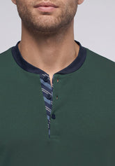 Pigiama Lungo collo serafino in Cotone Invernale - Verde e Blu - 3947 verde/blu | Perofil