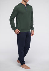 Pigiama Lungo collo serafino in Cotone Invernale - Verde e Blu - 3947 verde/blu | Perofil