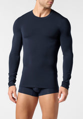 Maglia Manica Lunga Girocollo in Modal Elasticizzato Color X-Touch - Blu - 0023 blu | Perofil