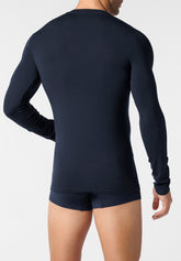 Maglia Manica Lunga Girocollo in Modal Elasticizzato Color X-Touch - Blu - 0023 blu | Perofil