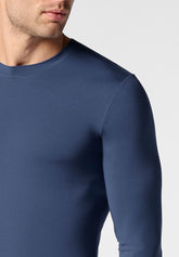 Maglia Manica Lunga Girocollo in Modal Elasticizzato Color X-Touch - Denim - 2080 denim | Perofil