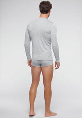 Round-Neck Long Sleeved Shirt Stretch Modal Color X-Touch - Ice Mélange - 1579 ghiaccio melange | Perofil