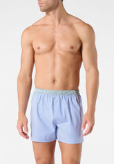 Boxer Shorts in Cotton Poplin - Denim Stripe Print - 2105 riga denim | Perofil