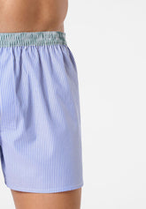 Boxer Shorts in Cotton Poplin - Denim Stripe Print - 2105 riga denim | Perofil