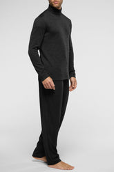 Long-Sleeve Turtleneck in Lyocell, Wool & Cotton - Anthracite Mélange - 0227 antracite | Perofil