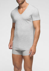 Maglietta Scollo a V in Cotone elasticizzato Match Bipack - Grigio Melange - 0041 grigio melange | Perofil