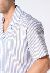 Camicia Manica Corta in Lino e Cotone - Fantasia Righe Fantasia - 2130 riga fantasia | Perofil