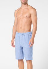Linen and Cotton Bermuda Shorts - Blue Check Print - 2011 quadro blu | Perofil