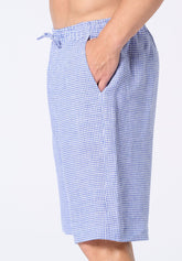 Linen and Cotton Bermuda Shorts - Blue Check Print - 2011 quadro blu | Perofil