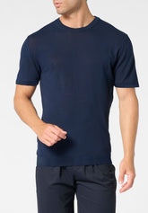 Maglia Manica Corta Girocollo in Maglia Tricot - Blu - 0023 blu | Perofil