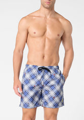 Boxer Mare in Tessuto Tecnico Stampato - Fantasia Quadri e Cani - S907 stampa check&dogs | Perofil