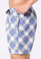 Boxer Mare in Tessuto Tecnico Stampato - Fantasia Quadri e Cani - S907 stampa check&dogs | Perofil