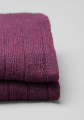 Wool and Cashmere Ribbed Long Socks - Bordeaux Mélange - C080 bordeaux melange | Perofil