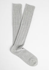 Wool and Cashmere Ribbed Long Socks - Grey Mélange - C141 grigio melange | Perofil