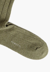 Wool and Cashmere Ribbed Crew Socks - Green - C070 verde | Perofil