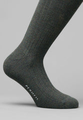 Calza Lunga a Coste in Viscosa e Cashmere Light - Verde Scuro Melange - C039 verde scuro mel | Perofil