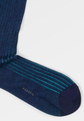 Ribbed Cotton Long Socks Vanis e - Blue and Aqua Green - C196 blu/acquamarina | Perofil